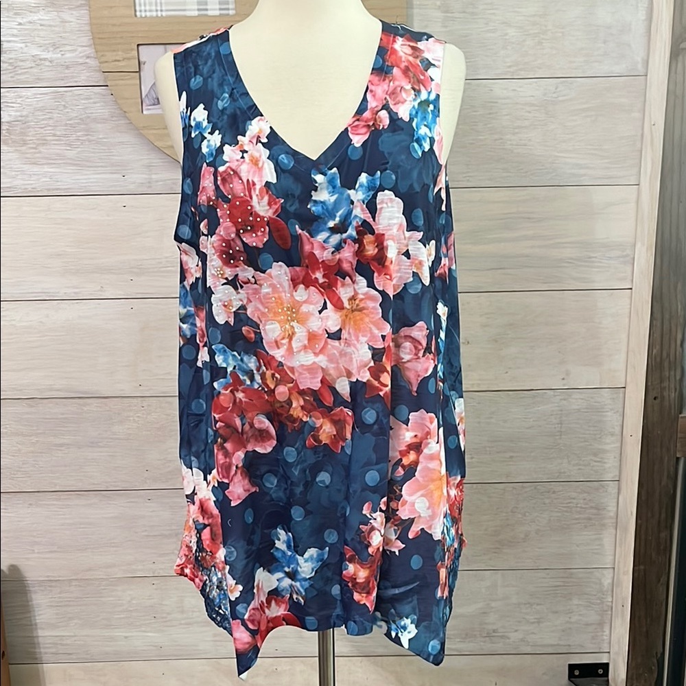 NEW Time and Tru Blue Floral Top L